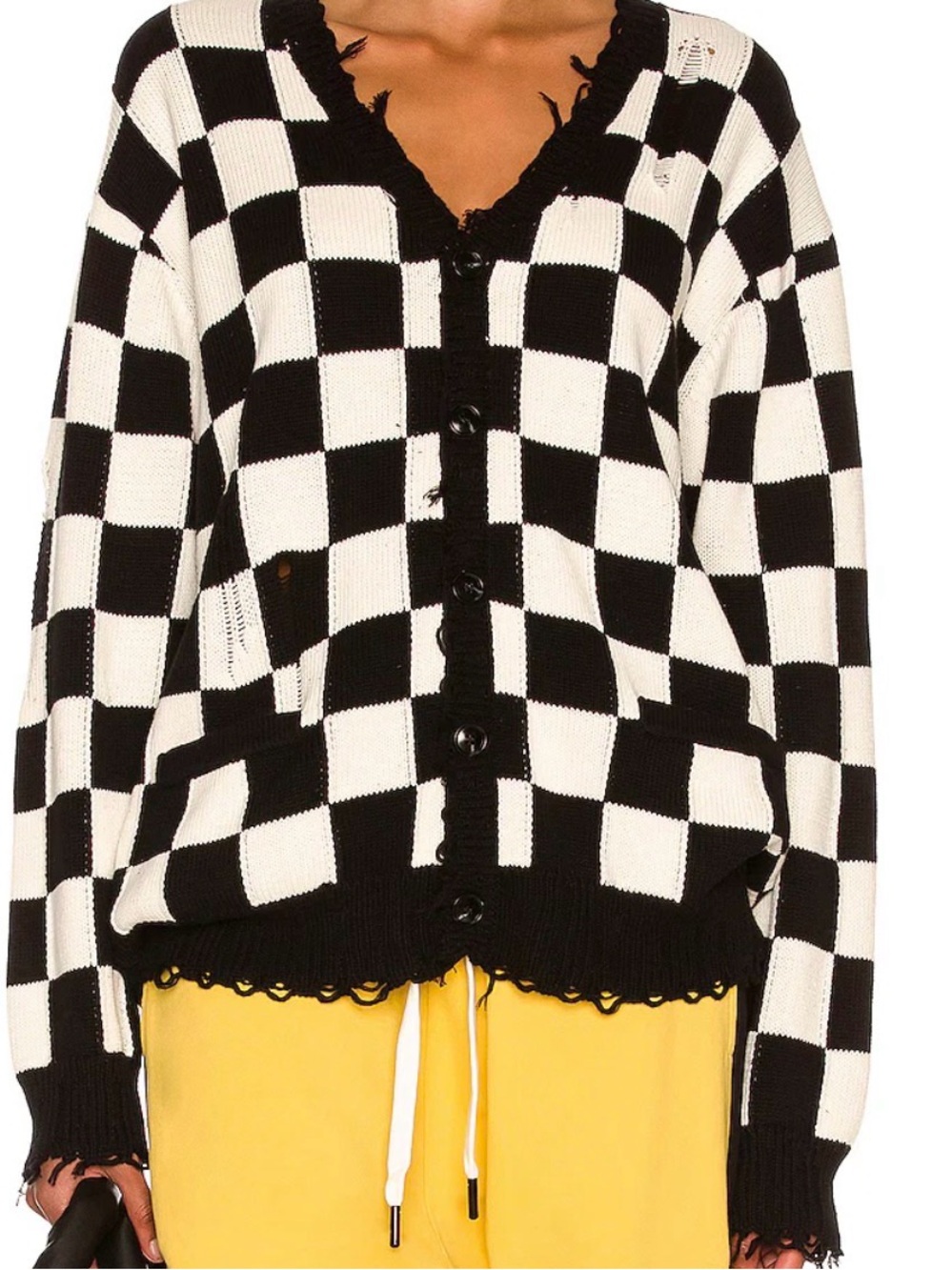 R13 Oversized Distressed Checkerboard Cardigan S